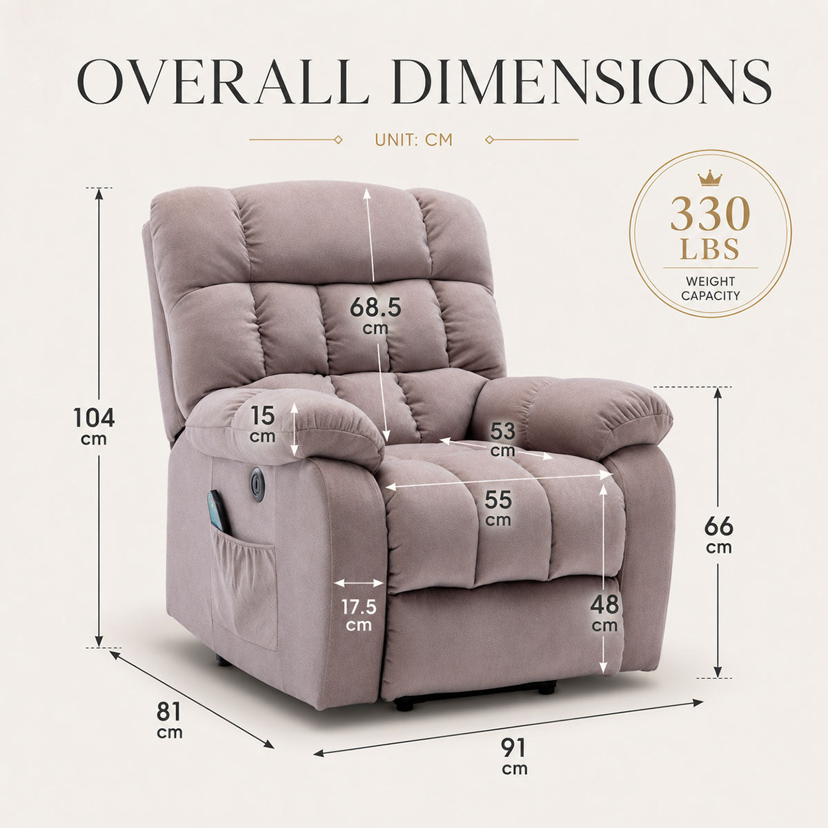 Audreamy Nova Riser Recliner Velvet Dark Beige