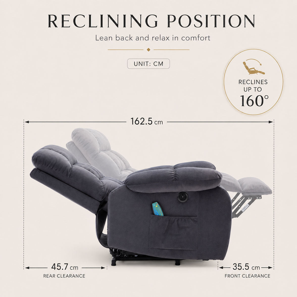 Audreamy Nova Riser Recliner Velvet Dark Grey
