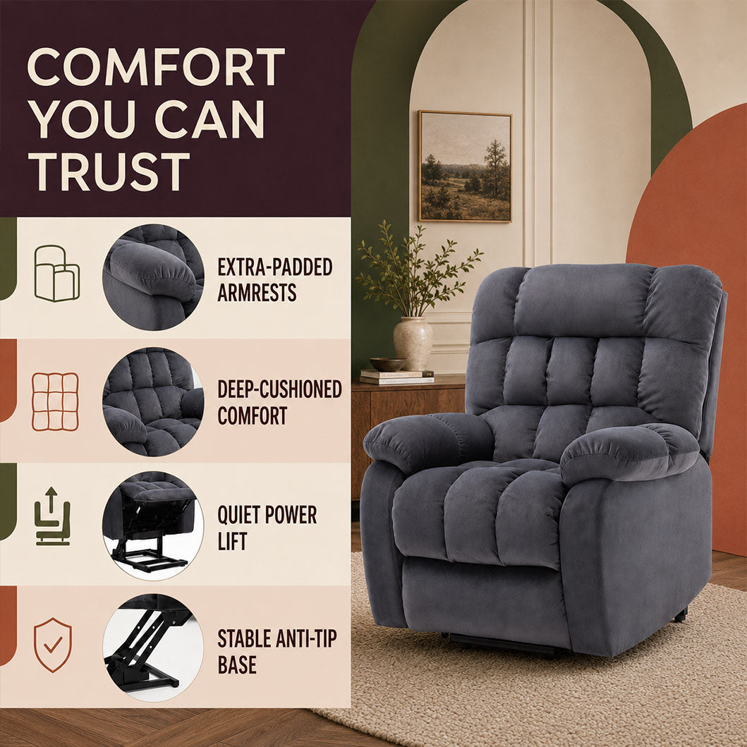Audreamy Nova Riser Recliner Velvet Dark Grey
