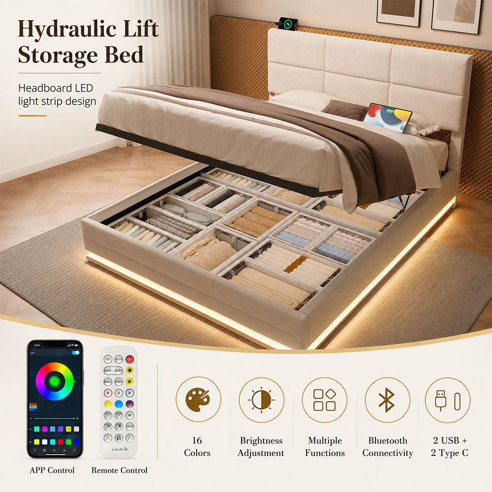 Audreamy Orion Ottoman Bed Beige Velvet