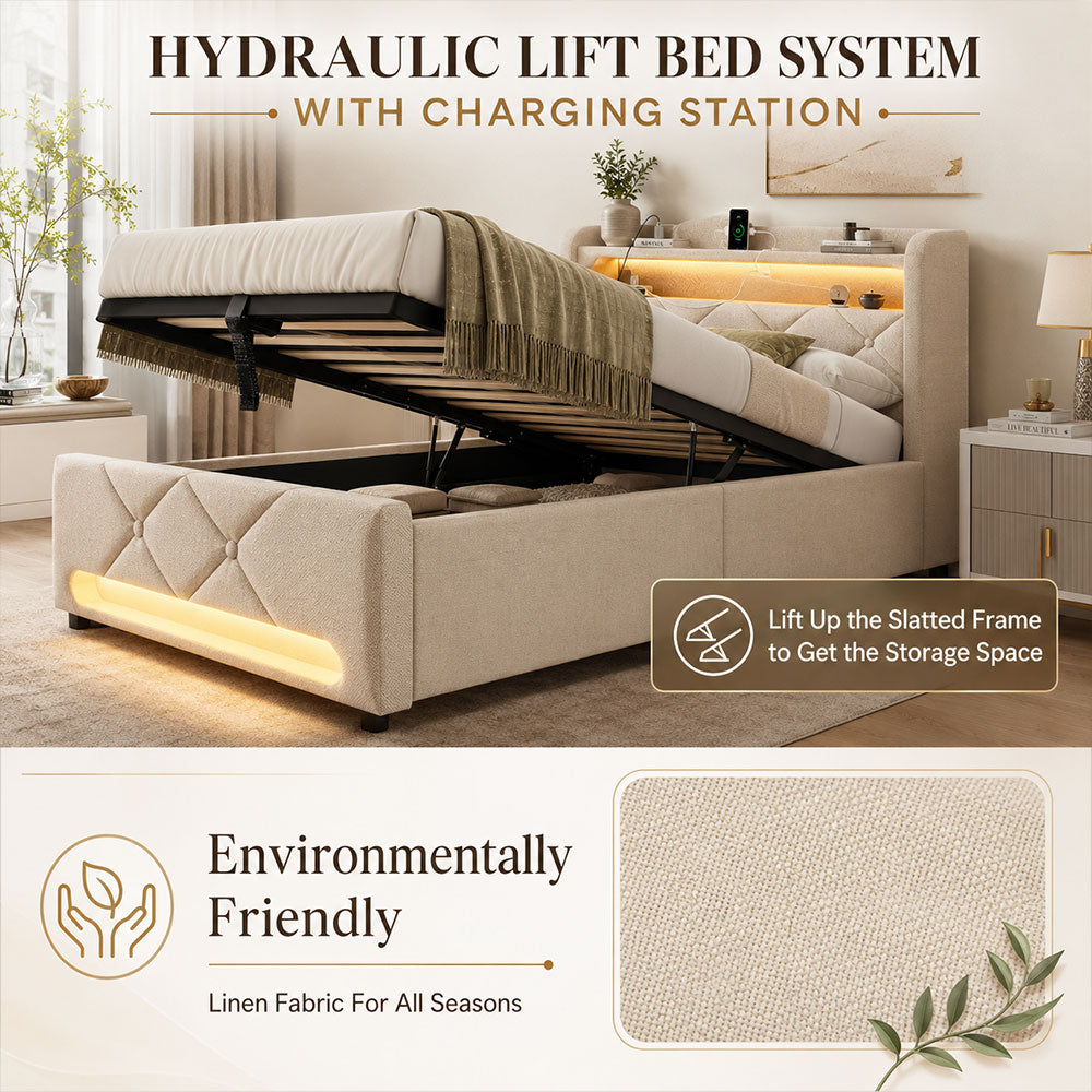 Audreamy Lancaster Ottoman Bed Beige Linen