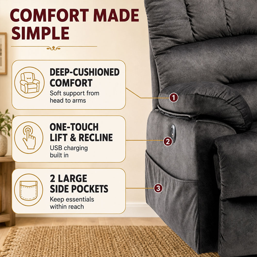 Audreamy Hamilton Riser Recliner Velvet Gray