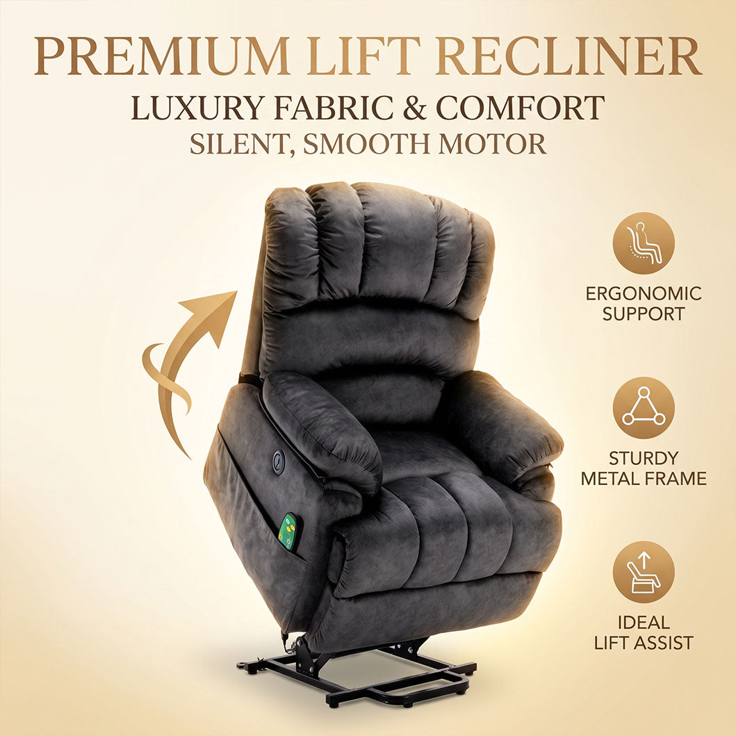 Audreamy Hamilton Riser Recliner Velvet Gray