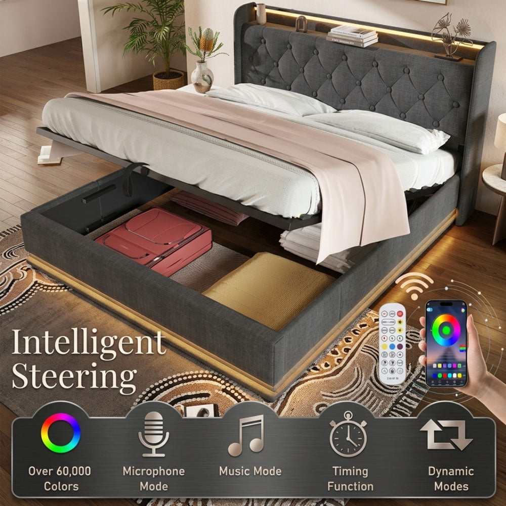 Audreamy Halo Ottoman Bed Grey Linen