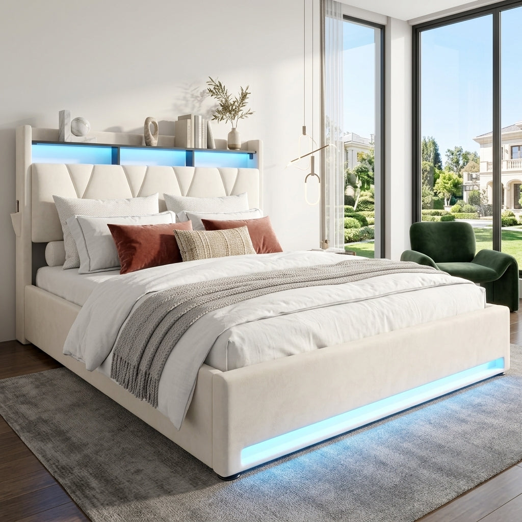 Audreamy Vega Ottoman Bed Beige Velvet