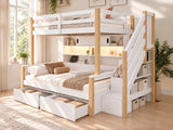 Audreamy Kuga Loft Bed, Solid Wood Frame with Drawers, Storage Stairs, Shelves & Lockers, Safety Guardrails