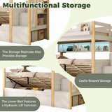 Audreamy Bobo Children's Loft Bunk Bed with LED Lights & Storage Stairs White Natural ottoman