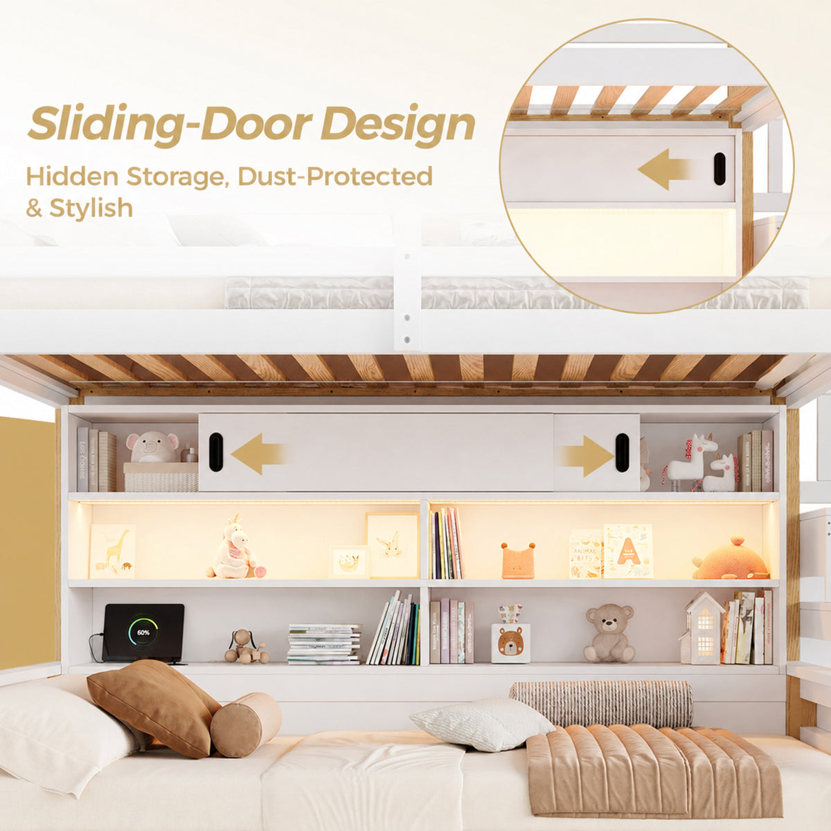 Audreamy Kuga Loft Bed, Solid Wood Frame with Drawers, Storage Stairs, Shelves & Lockers, Safety Guardrails