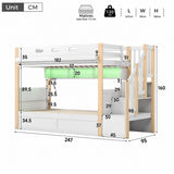 Audreamy Bobo Children's Loft Bunk Bed with LED Lights & Storage Stairs White Natural ottoman