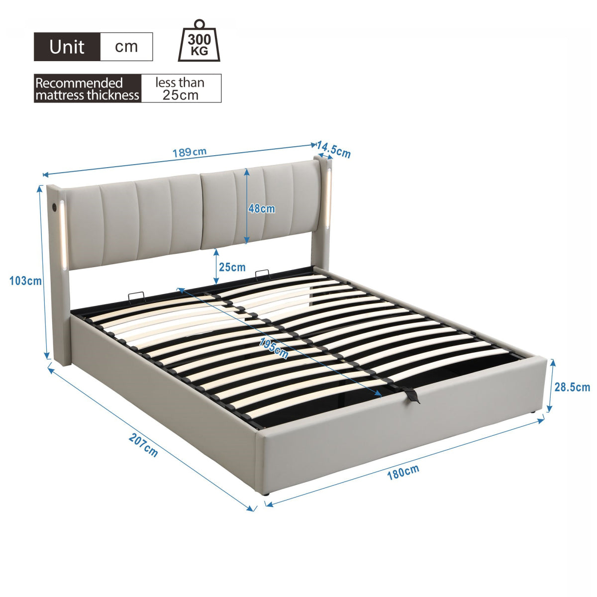 Audreamy Avalon Ottoman Bed Grey PU