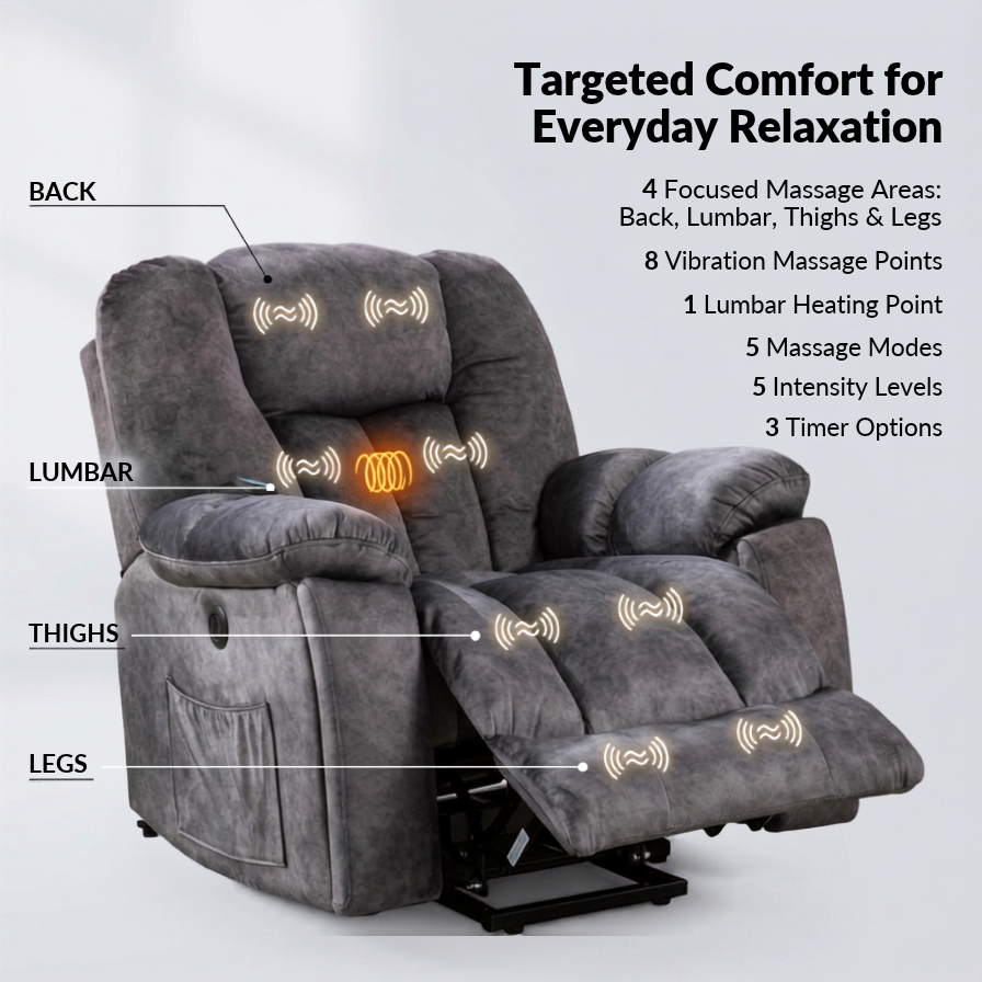 (Pictures Change)Power Massage Lift Recliner Chair with Heat & Vibration for Elderly, Heavy Duty and Safety Motion Reclining Mechanism - Antiskid Fabric Sofa Contempoary Overstuffed Design