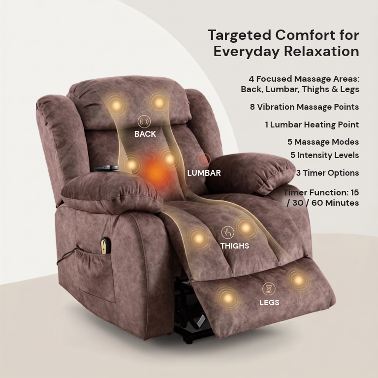 Power Massage Lift Recliner Chair with Heat & Vibration for Elderly, Heavy Duty and Safety Motion Reclining Mechanism - Antiskid Fabric Sofa Contempoary Overstuffed Design