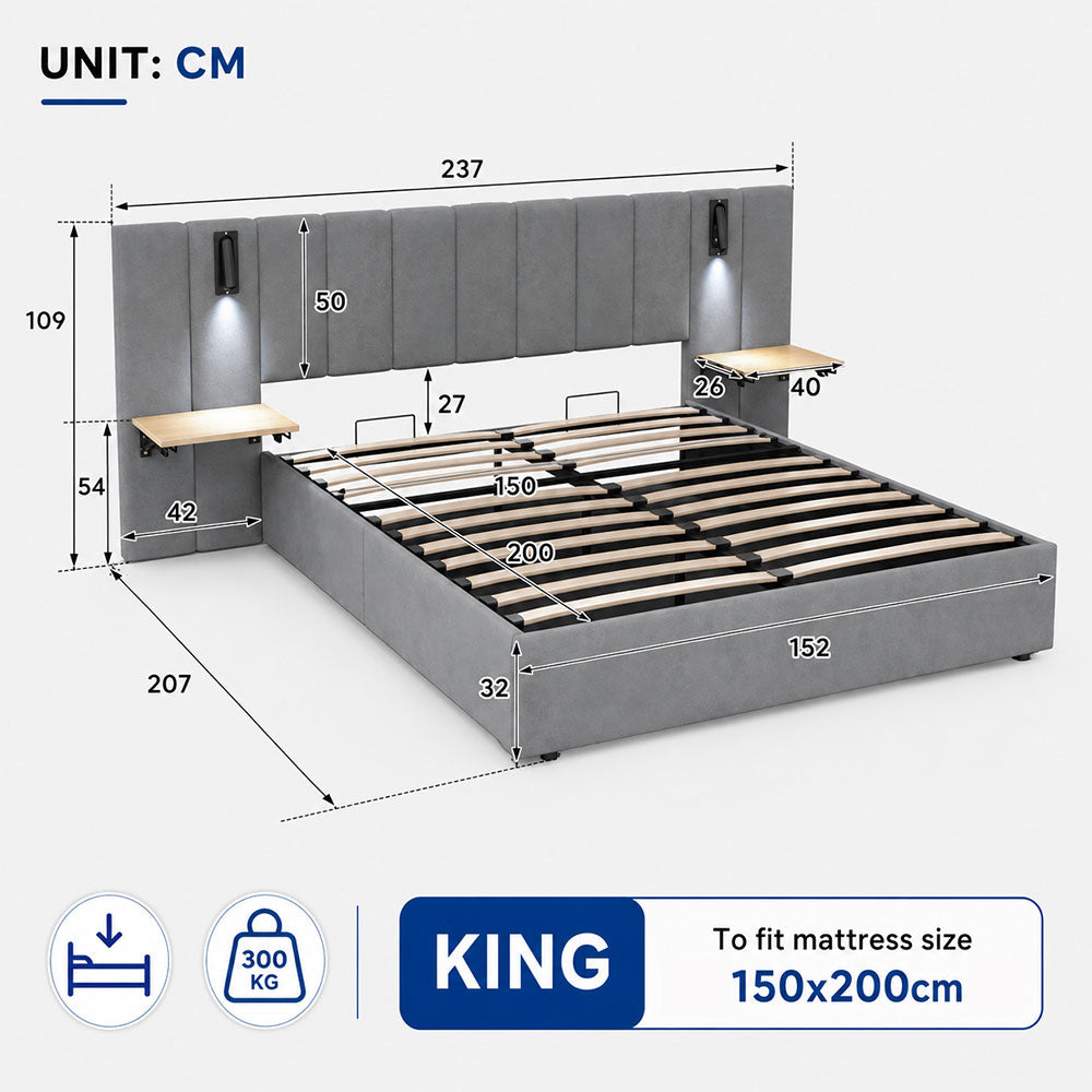 Hydraulic Storage Bed Ottoman Bed Grey Velvet