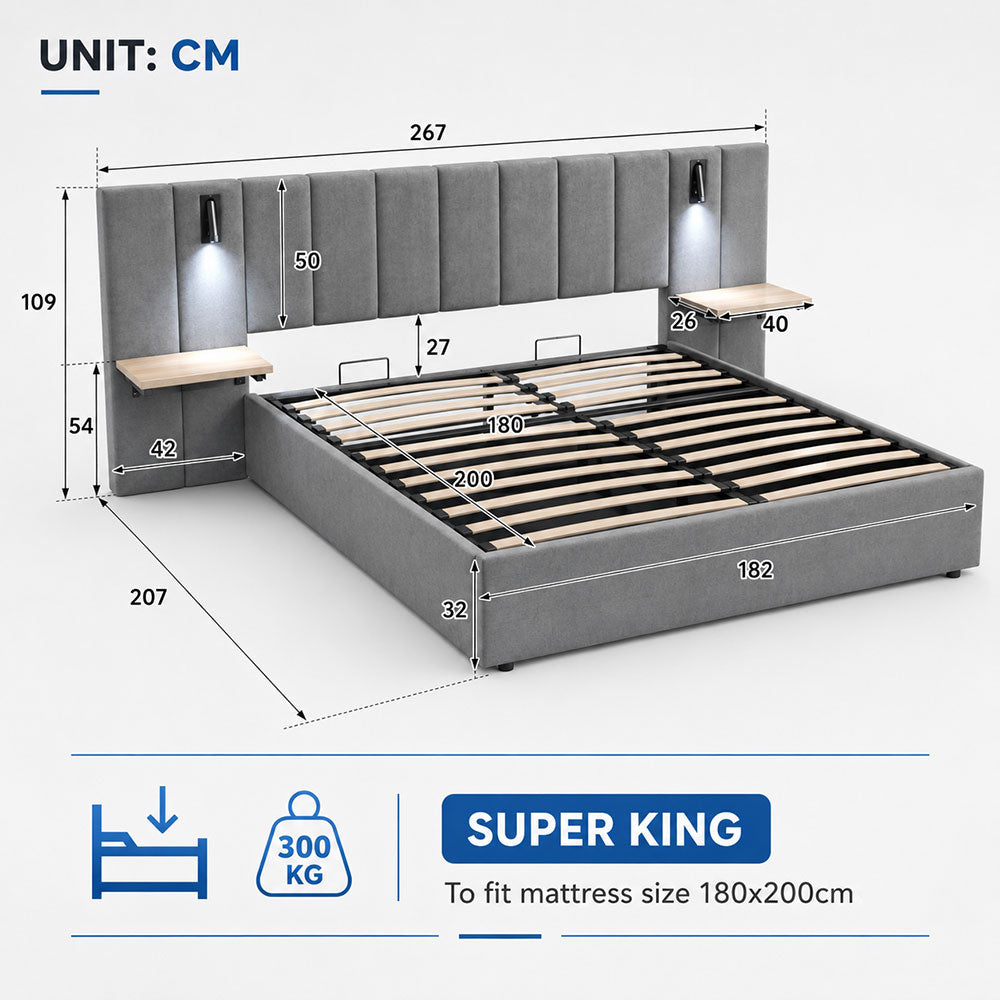 Hydraulic Storage Bed Ottoman Bed Grey Velvet