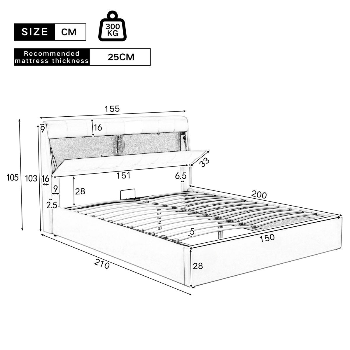 Audreamy Sterling Ottoman Bed Black PU