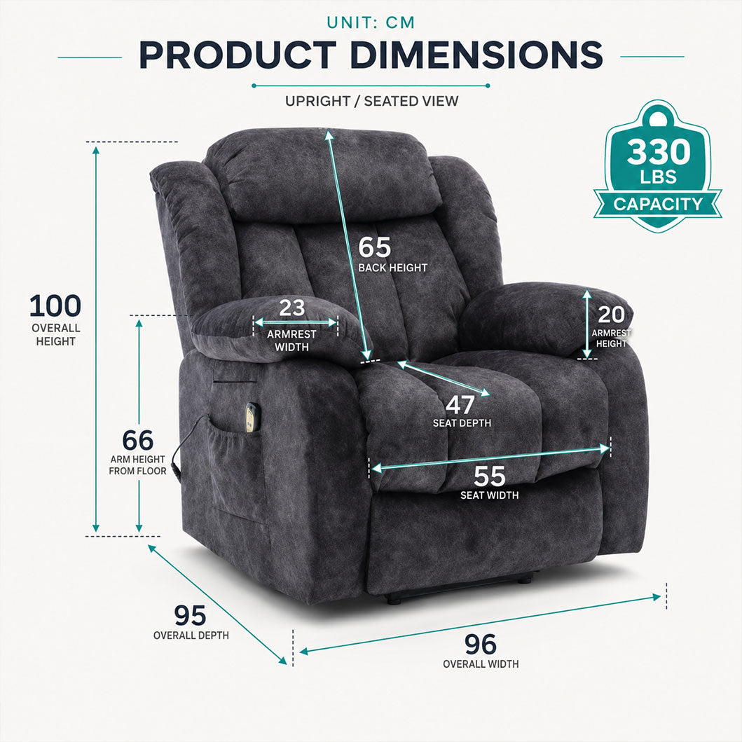 Audreamy Riser Recliner Chair Velvet Black with Massage & Heat