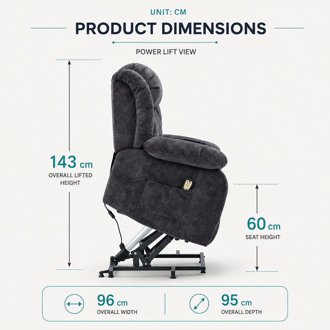 Audreamy Riser Recliner Chair Velvet Black with Massage & Heat