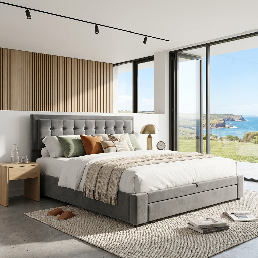 Audreamy Everley Ottoman Bed Grey Velvet