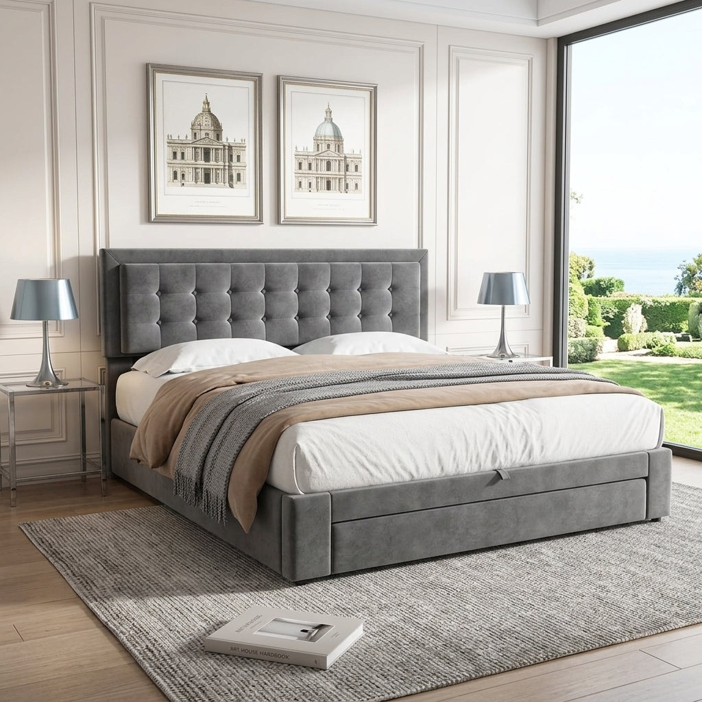 Audreamy Everley Ottoman Bed Grey Velvet