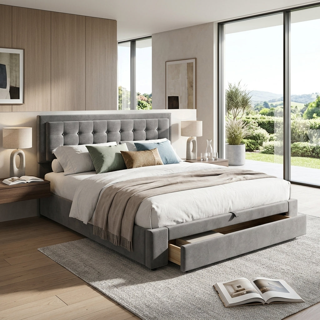 Audreamy Everley Ottoman Bed Grey Velvet