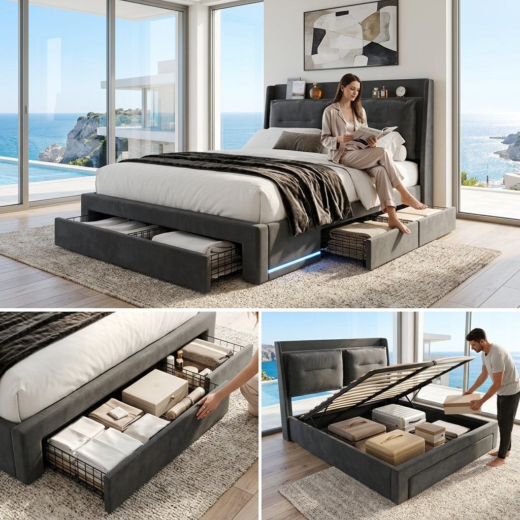 Audreamy Camden Ottoman Bed Grey Velvet