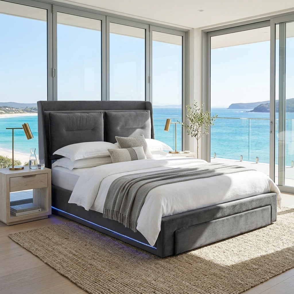 Audreamy Camden Ottoman Bed Grey Velvet