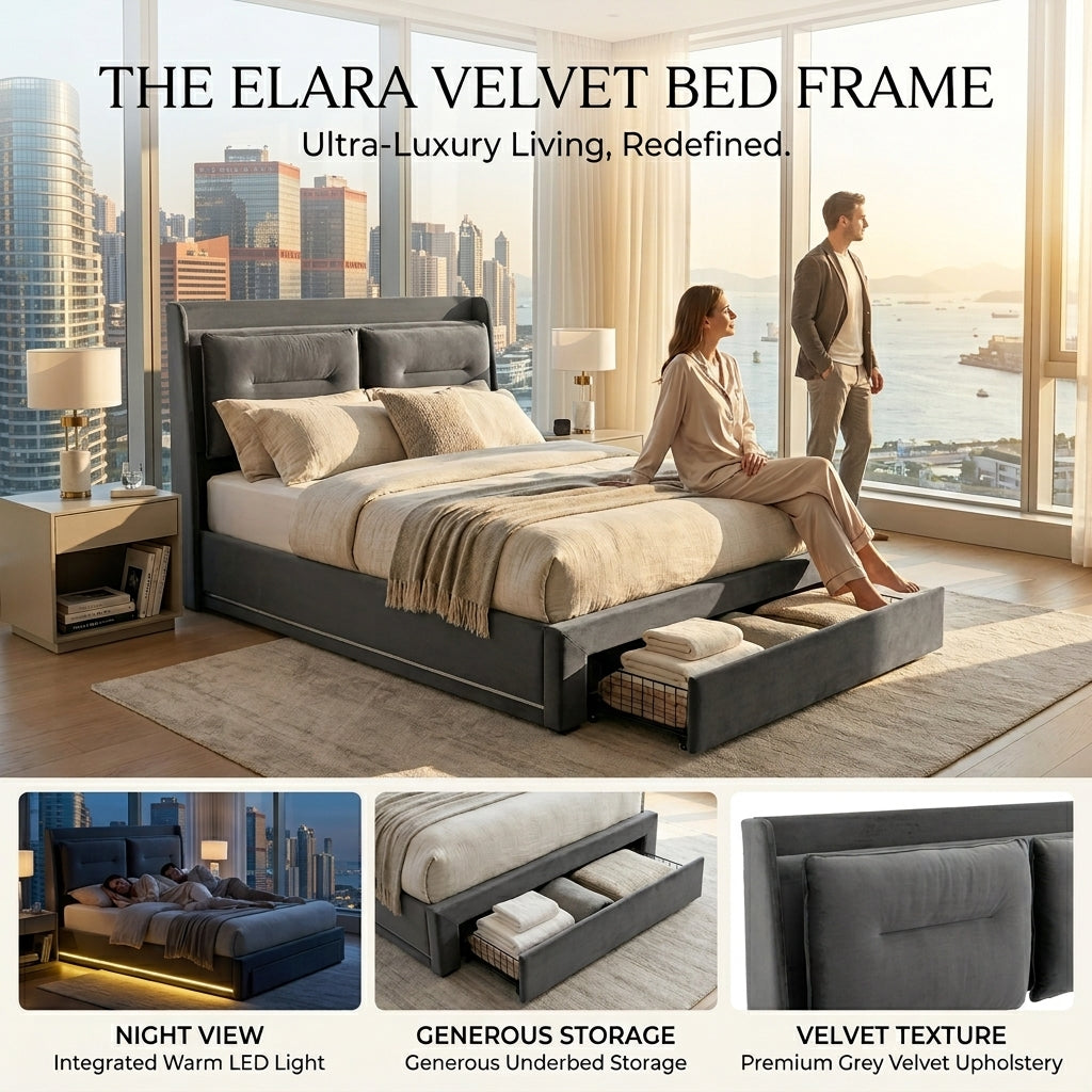 Audreamy Camden Ottoman Bed Grey Velvet