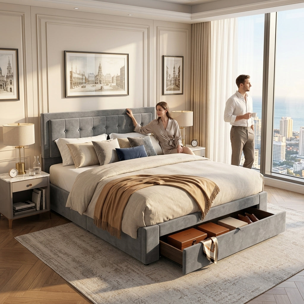 Audreamy Everley Ottoman Bed Grey Velvet