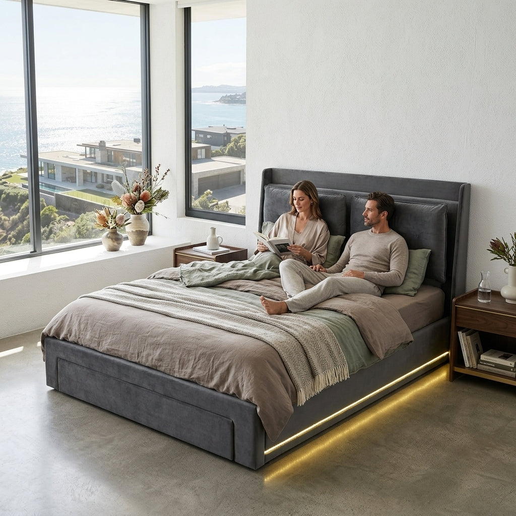 Audreamy Camden Ottoman Bed Grey Velvet