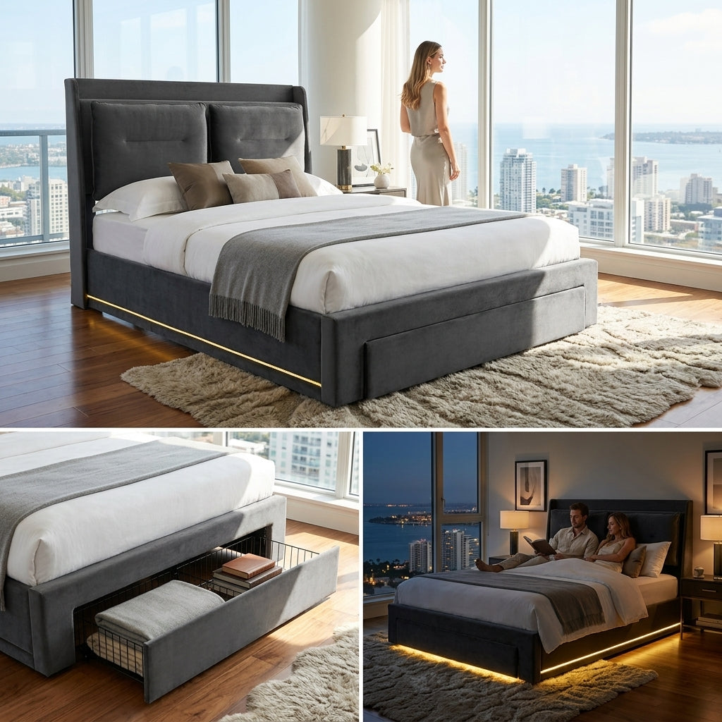 Audreamy Camden Ottoman Bed Grey Velvet