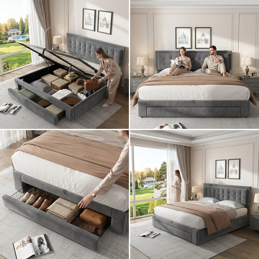Audreamy Everley Ottoman Bed Grey Velvet