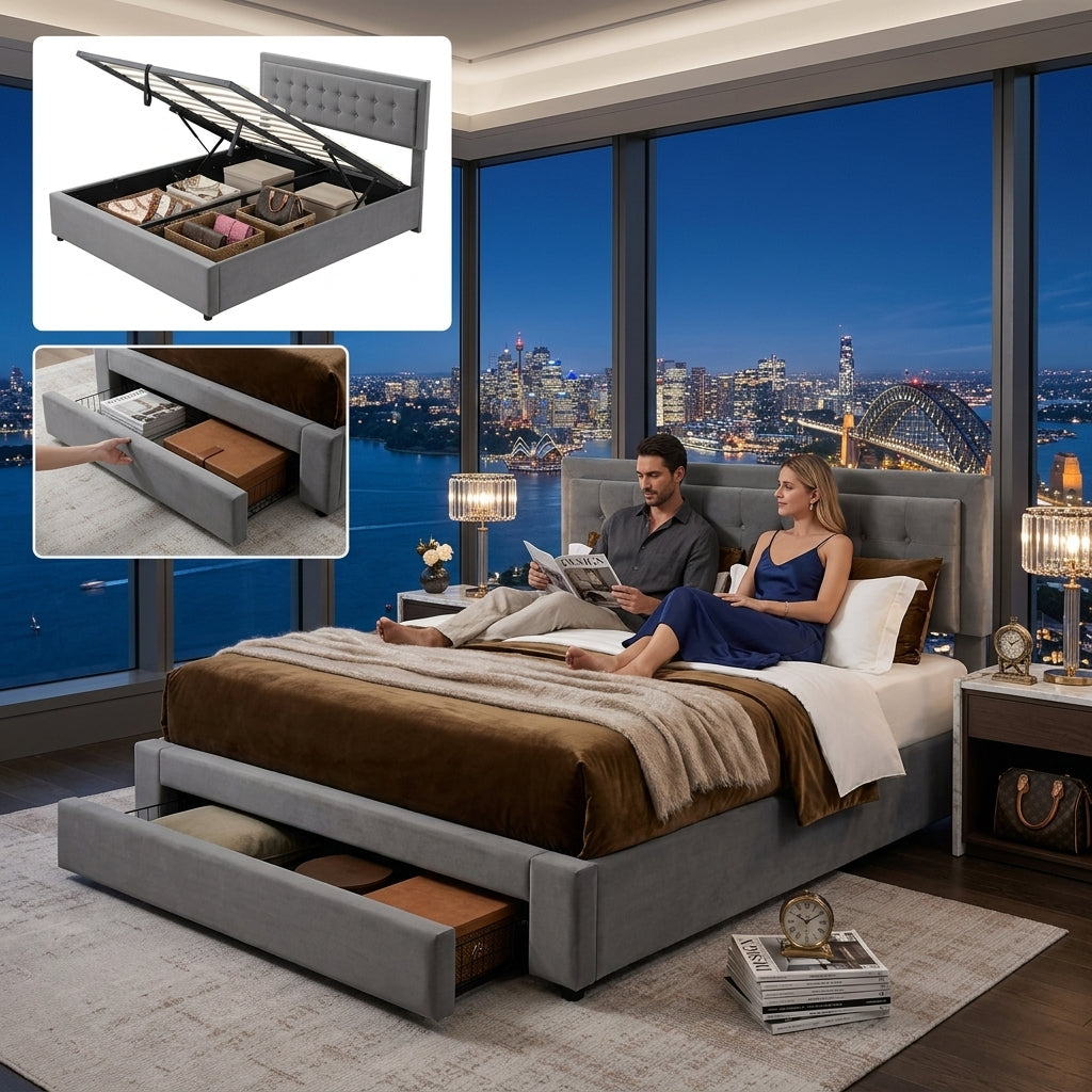 Audreamy Everley Ottoman Bed Grey Velvet