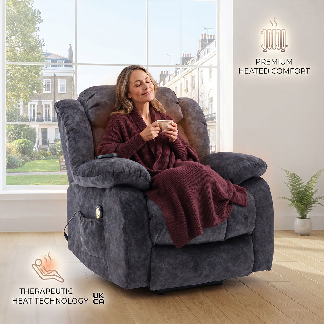 Audreamy Riser Recliner Chair Velvet Black with Massage & Heat