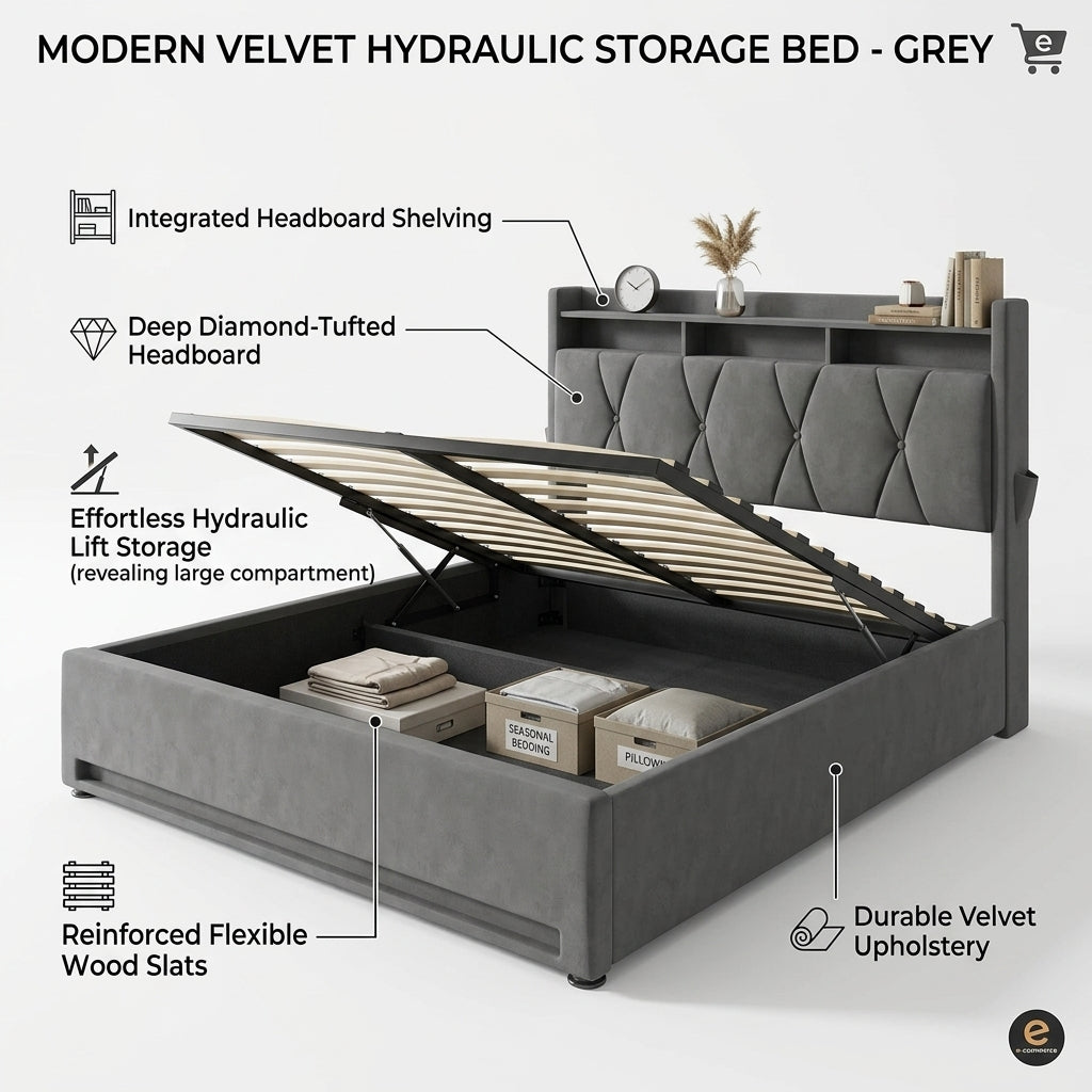Audreamy Vega Ottoman Bed Frame Grey Velvet