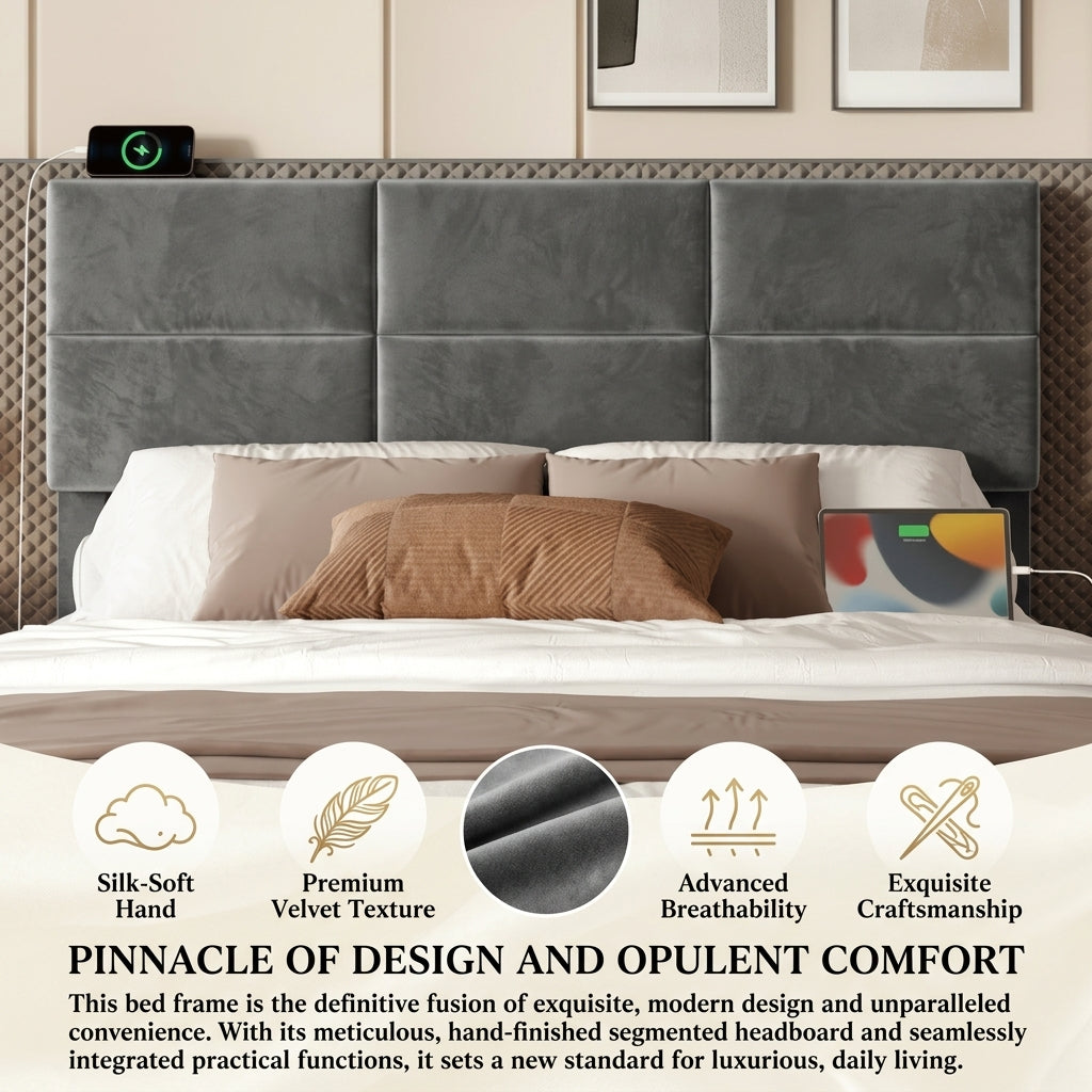 Audreamy Orion Ottoman Bed Grey Velvet