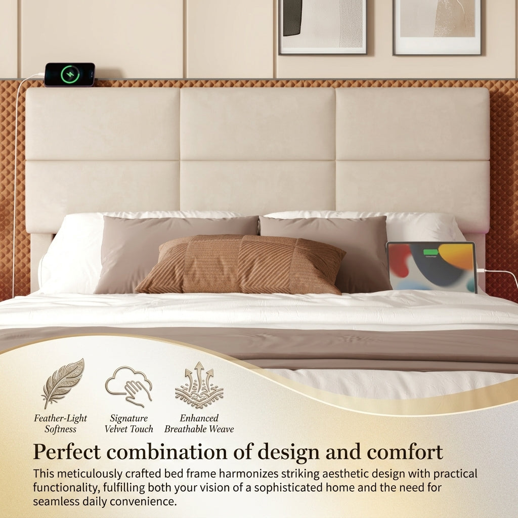 Audreamy Orion Ottoman Bed Beige Velvet