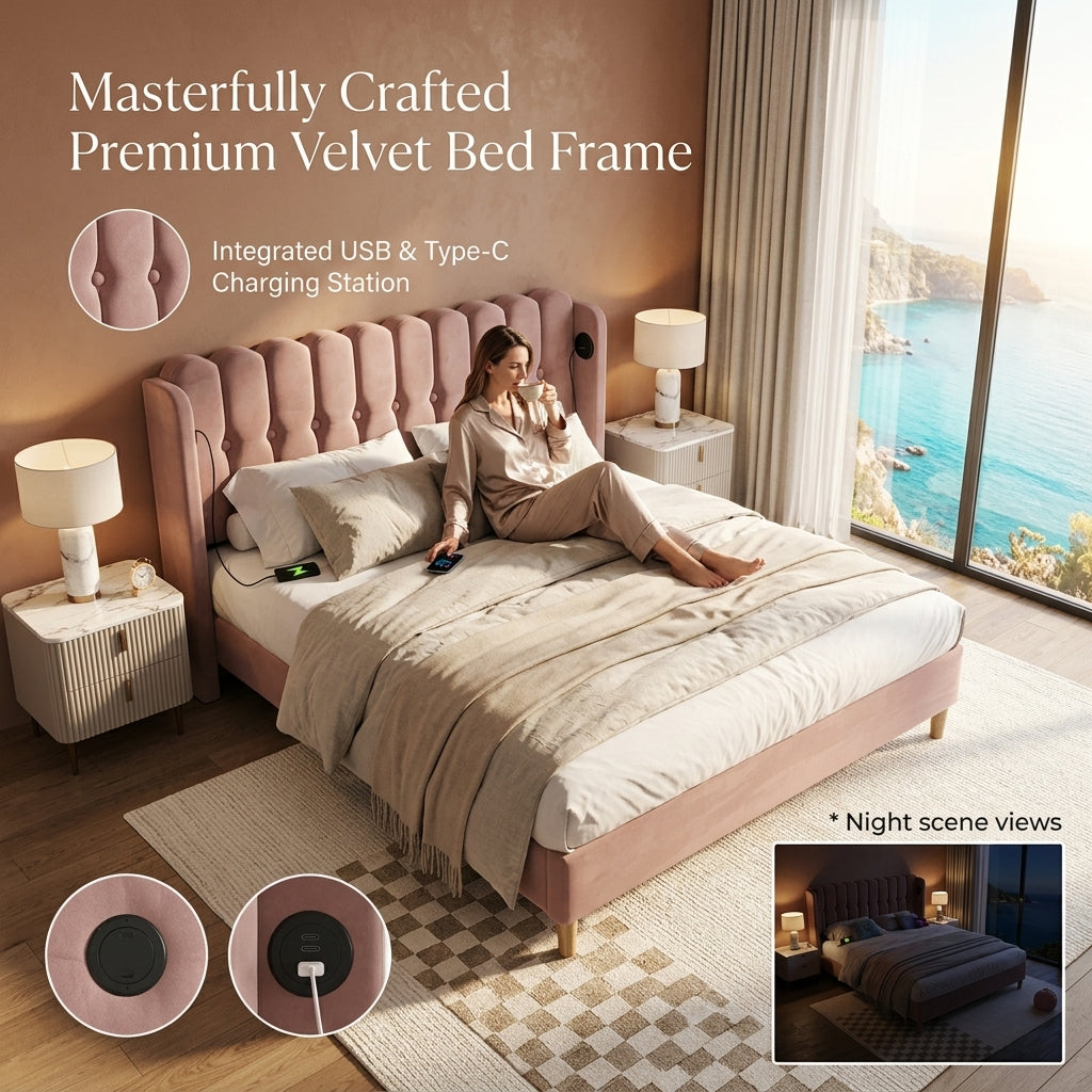 Audreamy Aria Bed Frame Pink Velvet
