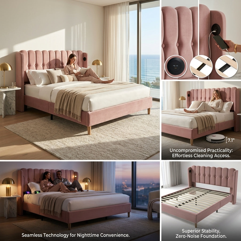 Audreamy Aria Bed Frame Pink Velvet