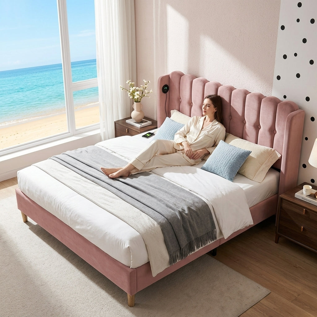 Audreamy Aria Bed Frame Pink Velvet