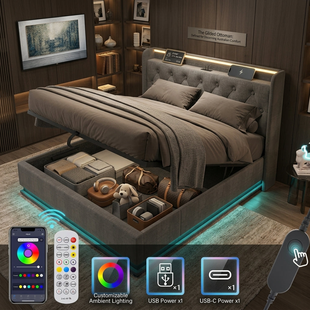 Audreamy Halo Ottoman Bed Grey Linen