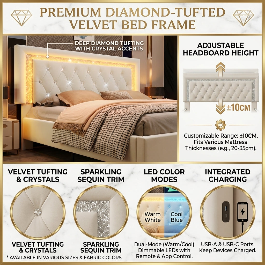 Audreamy Orionis Ottoman Bed Beige Velvet