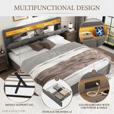 Upholstered bed with LED lighting Grey Linen