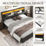Upholstered bed with LED lighting Grey Linen