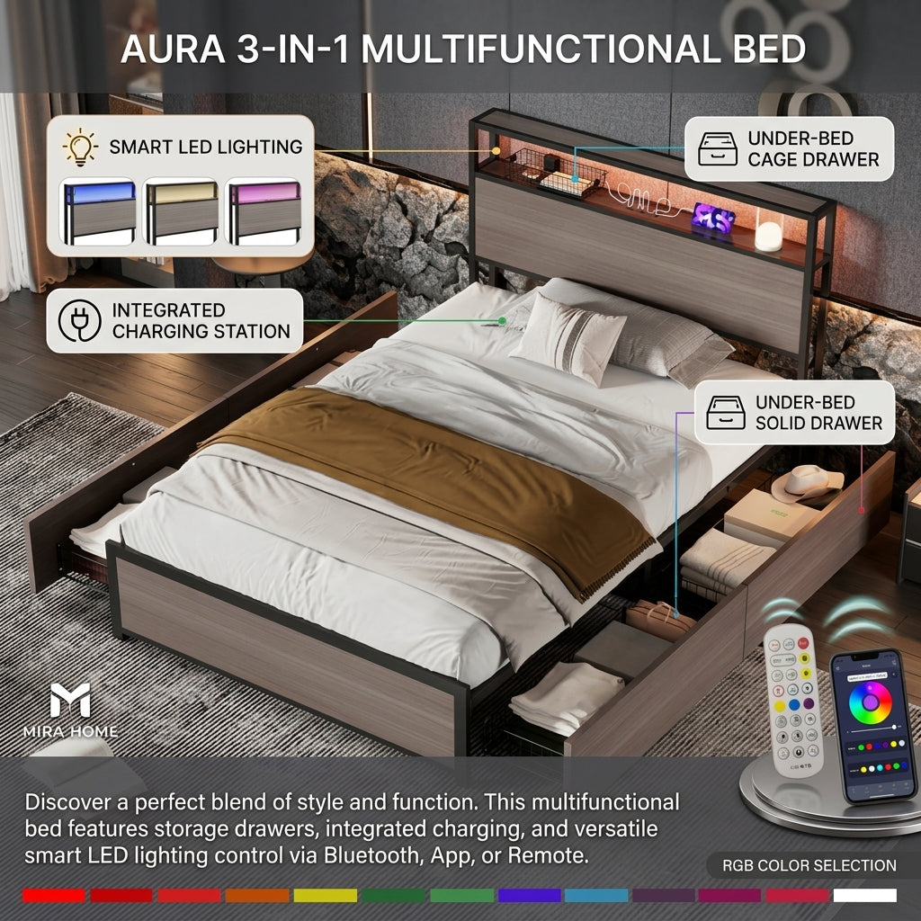 Audreamy Metal Bed Multifunctional bed Grey