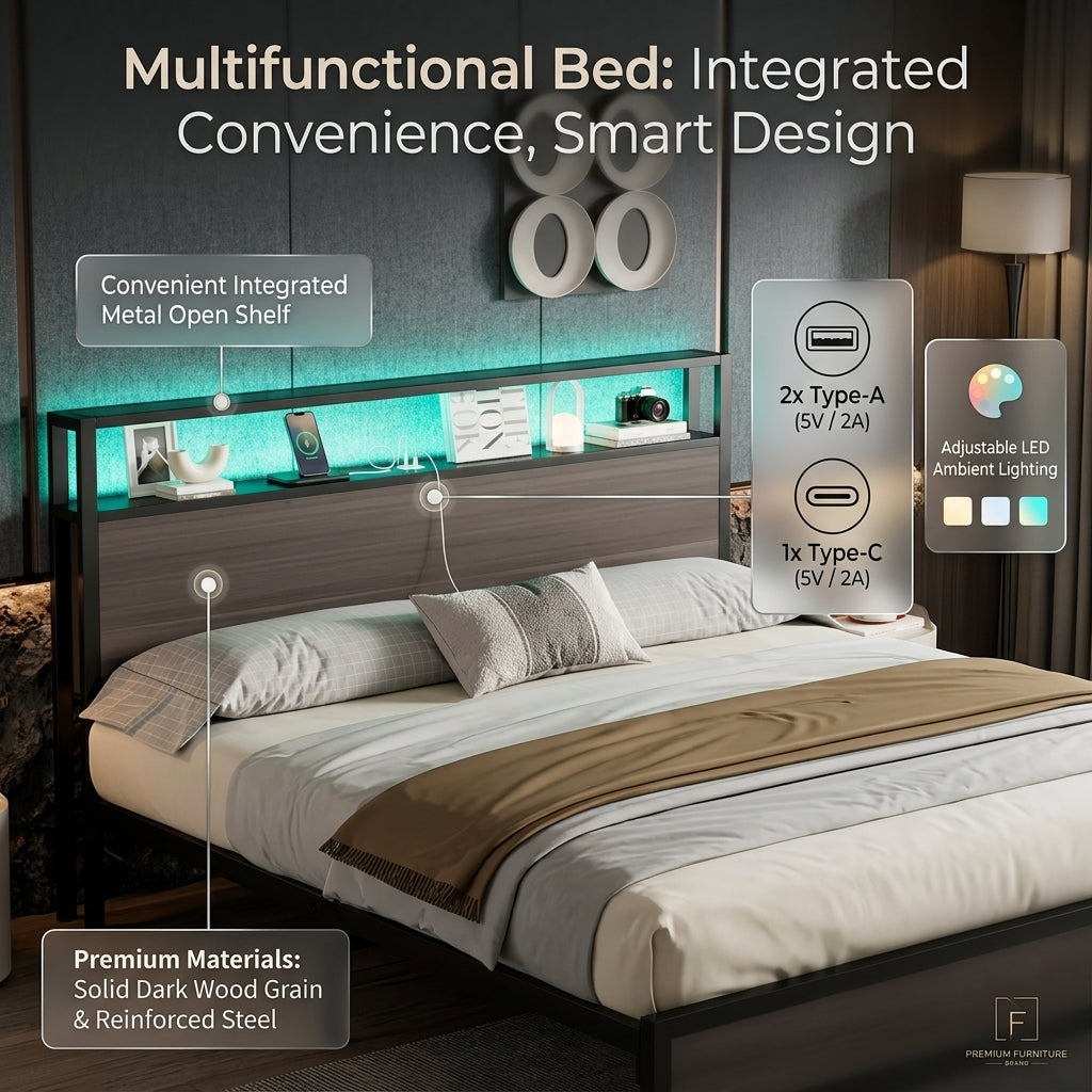 Audreamy Metal Bed Multifunctional bed Grey
