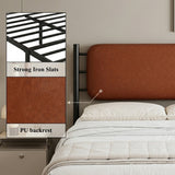 Metal bed, With a PU-upholstered headboard,  Black Iron+PU