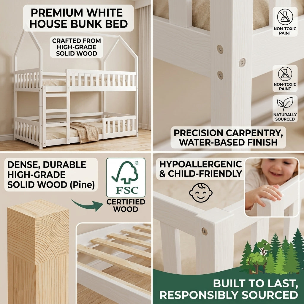 Audreamy Solvyn Castle-Shaped Wooden Bunk Bed White Single