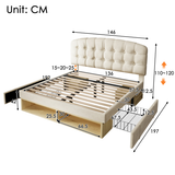 Audreamy Modra Upholstered Bed with Storage Drawers, Adjustable Headboard Beige Velvet