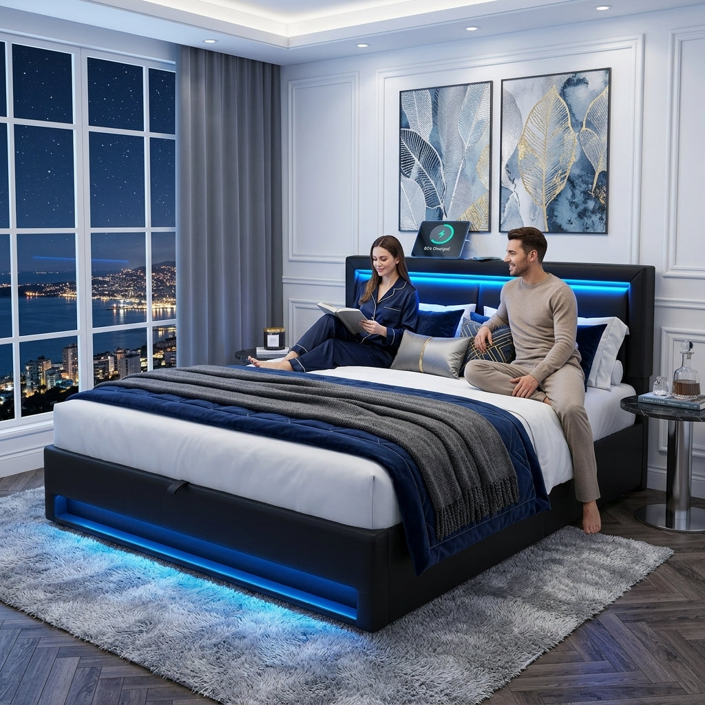 Audreamy Alba Ottoman Bed Black PU