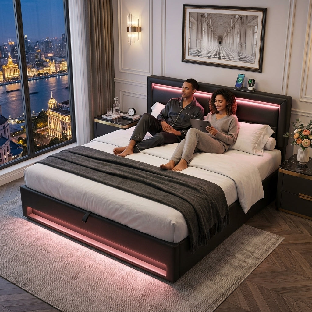 Audreamy Alba Ottoman Bed Black PU